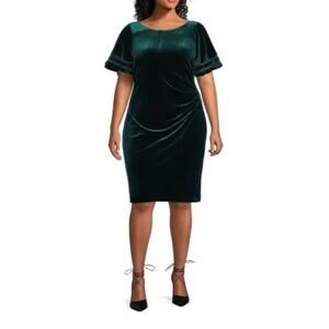 New‎ $124 Jessica Howard Velvet Flutter-Sleeve Ruched Dress Size 12 Forest Green